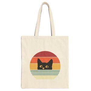 Peeking Cat Retro Canvas Tote